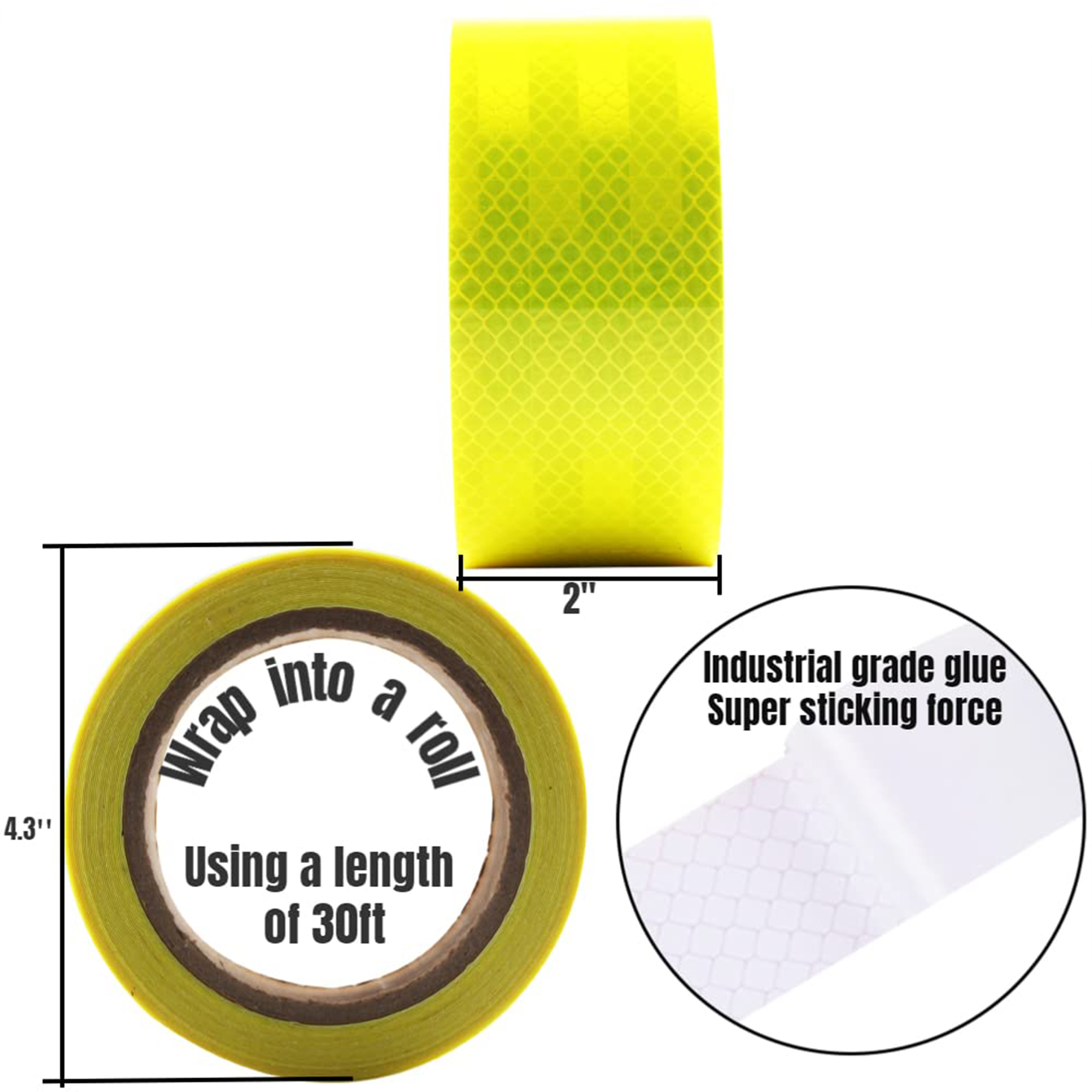 Reflective Tape Night Safety Sticker Warning Tape, Yellow , 5cm x 5 metres  - Easyhome General Trading LLC